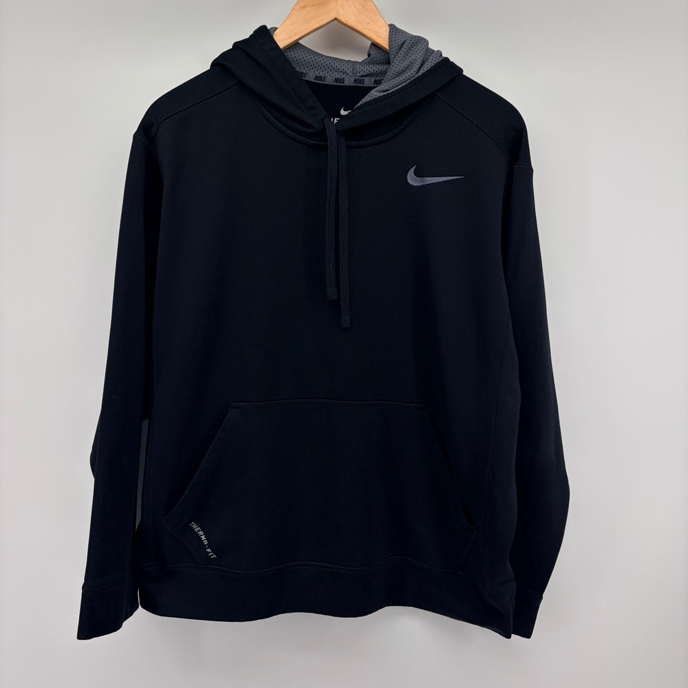 Nike Hoodie Therma-FIT Pullover Sweatshirt Black Swoosh Mens Large 371643-010